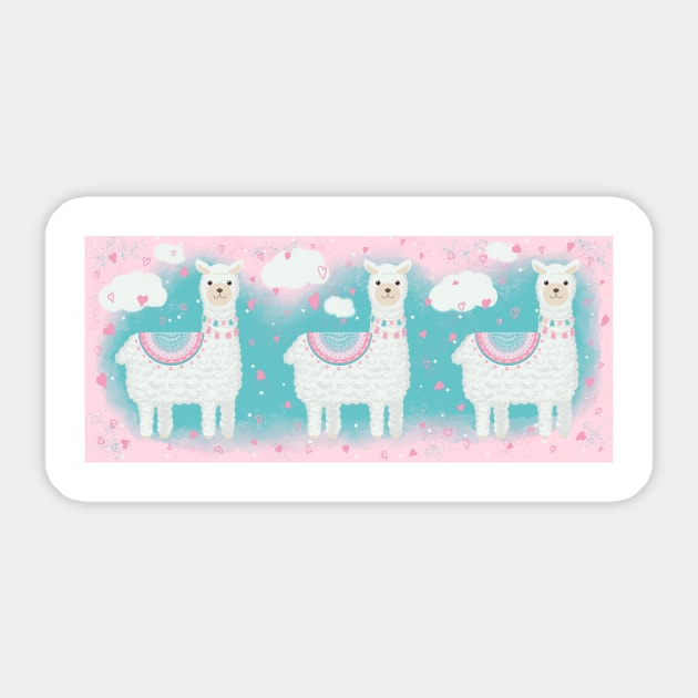 Cute Pink and Mint Llama with Gifts Sticker by in_pictures